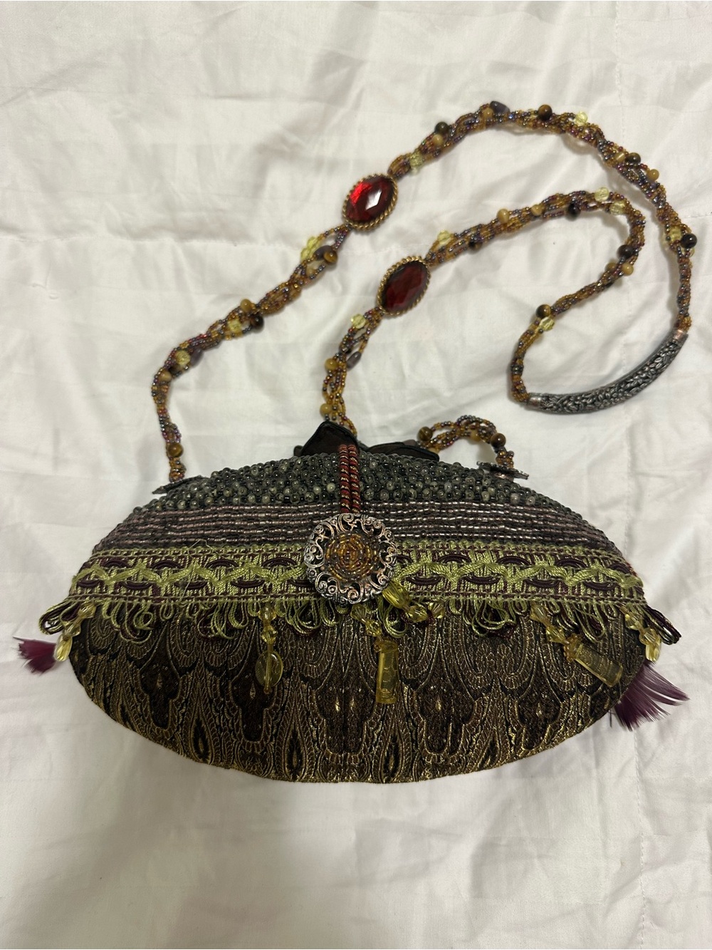 Mary Frances Silk Beaded Evening Shoulder Bag